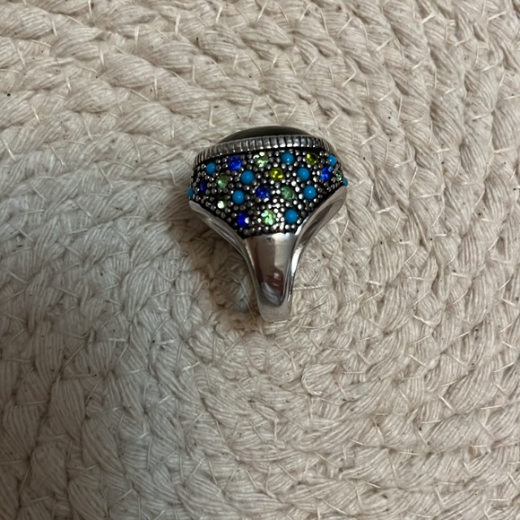Lia Sophia Green & Silver Rhinestone Statement Ring Size 6 - Picture 6 of 16